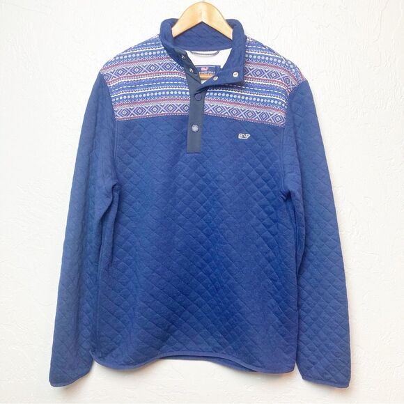 Vineyard Vines Tops - Vineyard Vines Holiday Fair Isle Fleece Pullover Sweater Snap Blue M